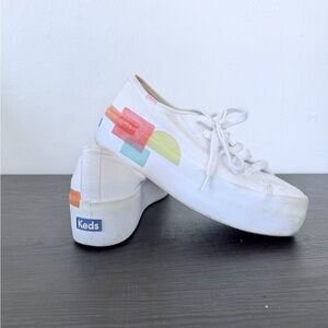 Keds Women's White Sneakers with Colorful Geometric Design